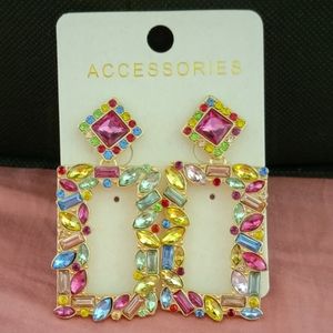 Accessories, Multi-colored Rhinestone Drop Earrings